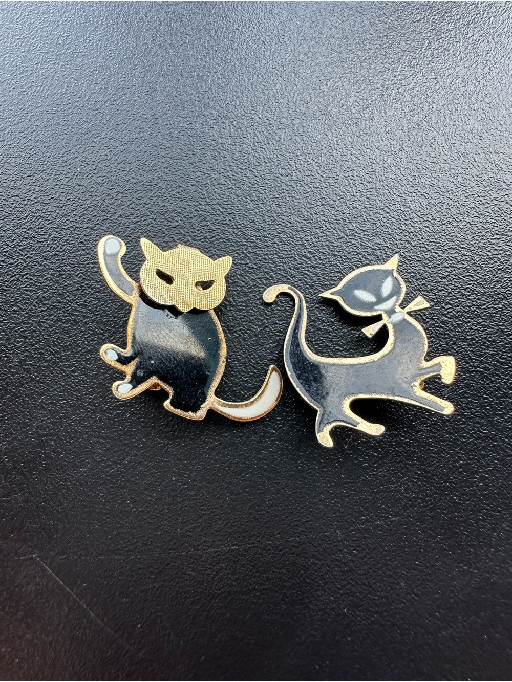 Vintage Enamel Black Cat Brooches